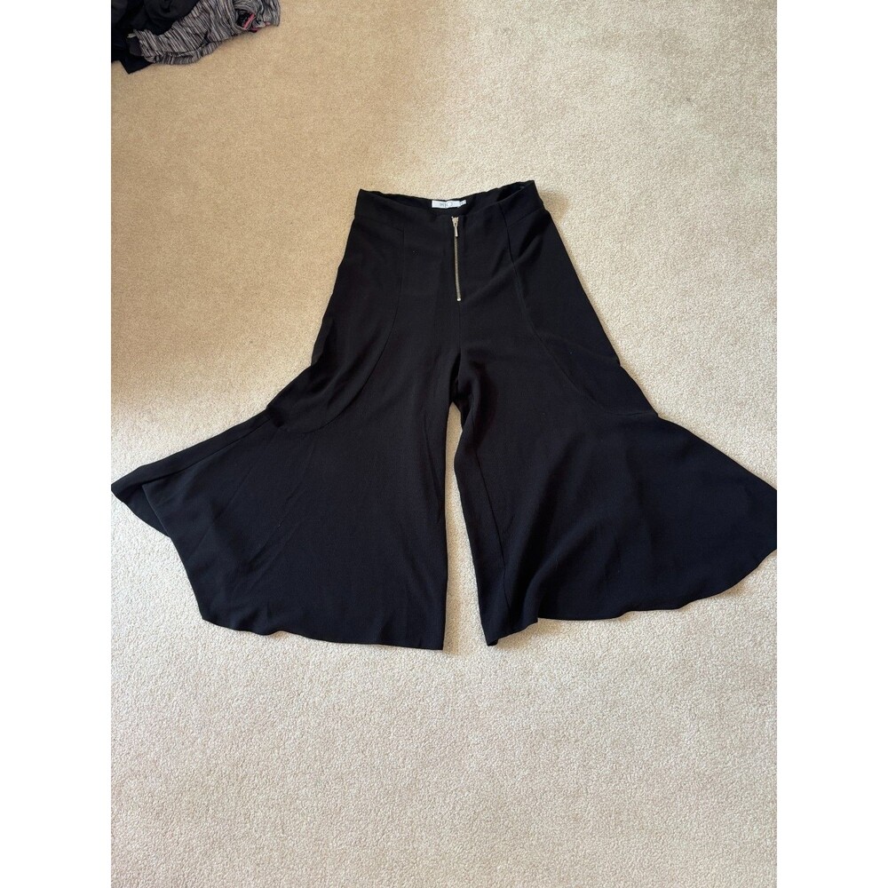 PatBo Black Crepe Y2K Flare Wide Leg Pants Size 8 Zip High Waist Palazzo Gaucho